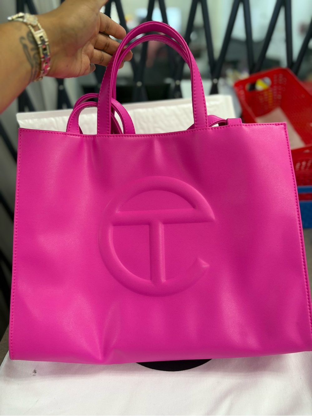 Telfar Hot Pink Shopping Tote with Embossed Logo